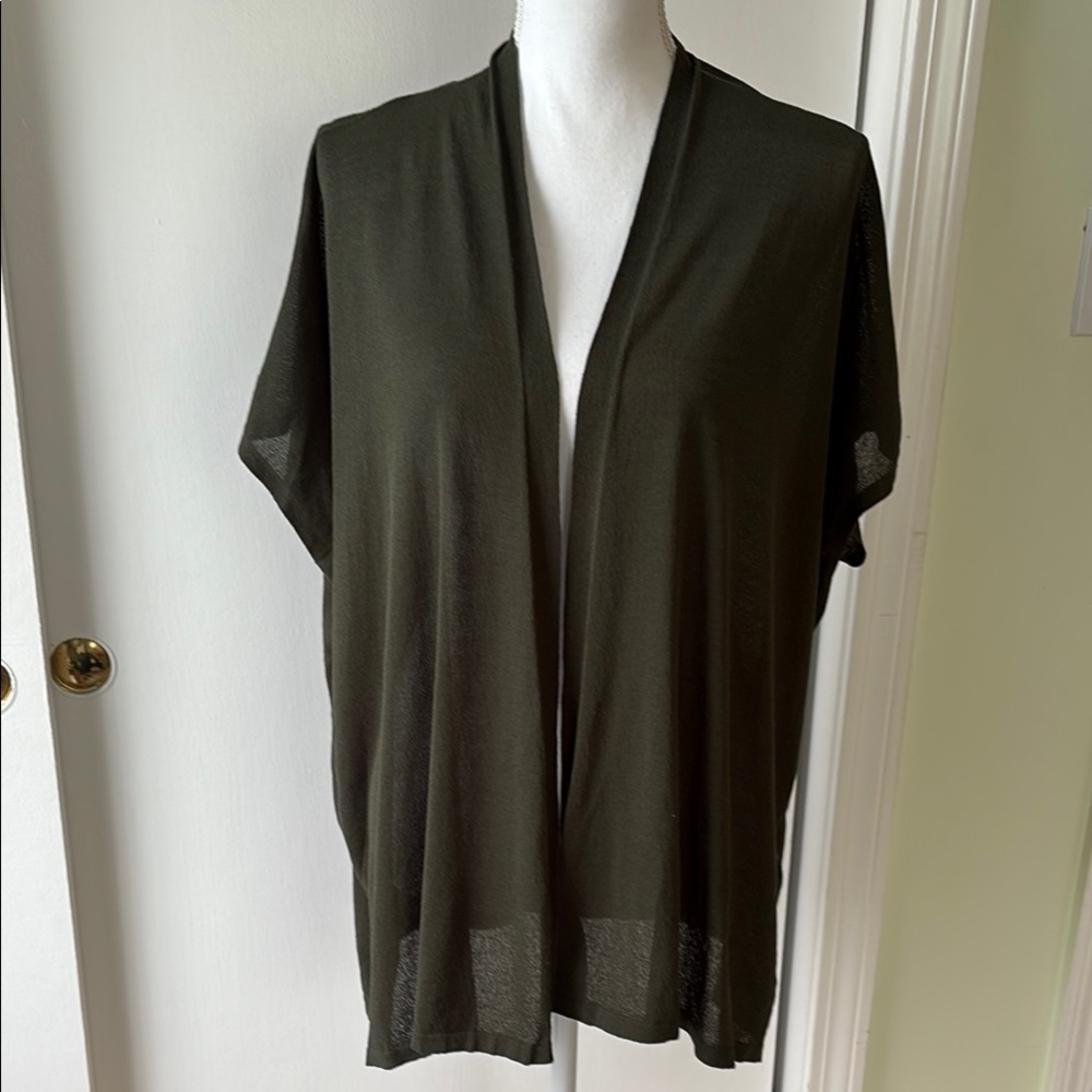 Eileen Fisher Green Organic Cotton Sleeveless Open Front Cardigan XS
